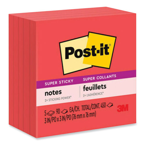 Self-stick Notes, 3" X 3", Saffron Red, 90 Sheets/pad, 5 Pads/pack