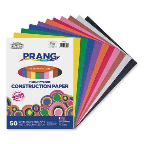 Sunworks Construction Paper, 50 Lb Text Weight, 9 X 12, Assorted, 50/pack