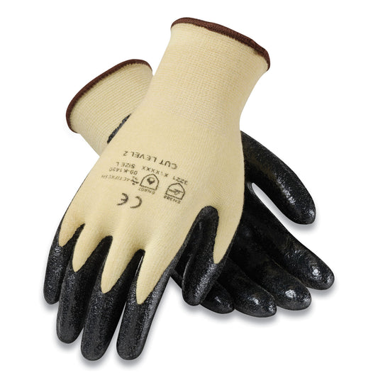Kev Seamless Knit Kevlar Gloves, Large, Yellow/black, 12 Pairs