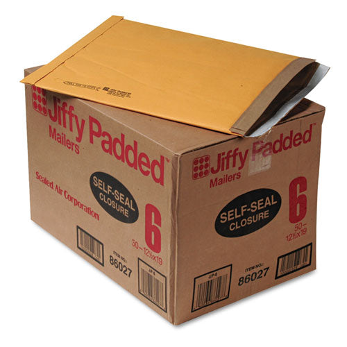 Jiffy Padded Mailer, #6, Paper Padding, Self-adhesive Closure, 12.5 X 19, Natural Kraft, 50/carton