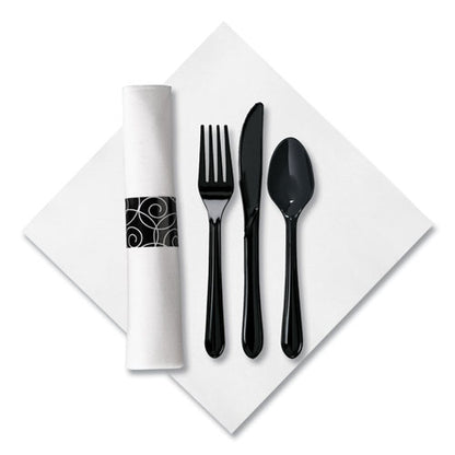 Caterwrap Heavyweight Cutlery Combo, Fork/spoon/knife/napkin, Black, 100/carton