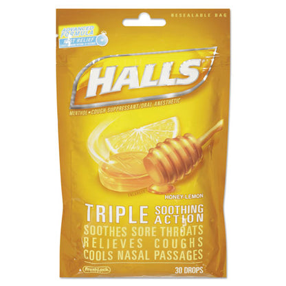 Triple Action Cough Drops, Honey-lemon, 30/bag, 12 Bags/box