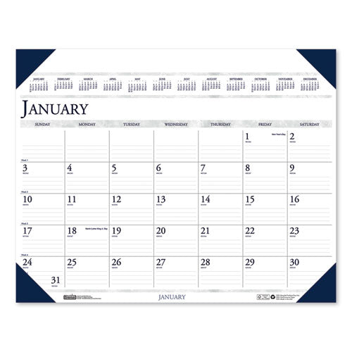 Executive Monthly Desk Pad Calendar, 24 X 19, White/blue Sheets, Blue Corners, 12-month (jan To Dec): 2024