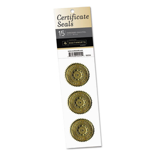 Certificate Seals, 1.75" Dia, Gold, 3/sheet, 5 Sheets/pack