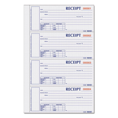 Durable Hardcover Numbered Money Receipt Book, Three-part Carbonless, 6.88 X 2.75, 4 Forms/sheet, 200 Forms Total