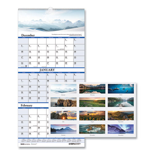 Earthscapes Recycled 3-month Vertical Wall Calendar, Scenic Landscapes Photography, 12.25 X 26, 14-month (dec-jan): 2023-2025