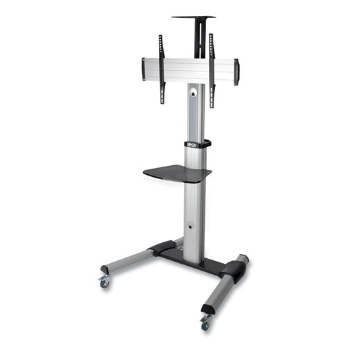 Flat Panel Floor Stand, Tilt Range: -12 To +5, Metal, 1 Shelf, 110 Lb Capacity, 32.6" X 27.6" X 81.5", Silver/black