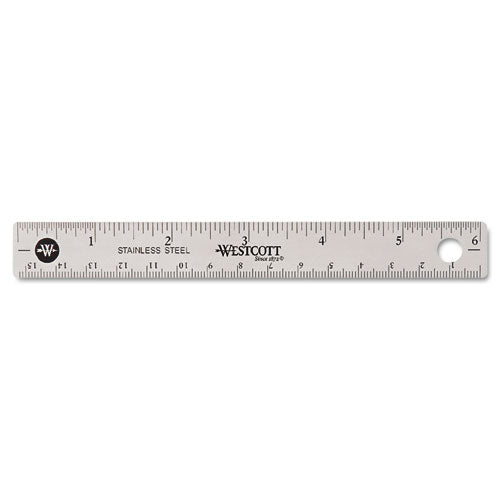 Stainless Steel Office Ruler With Non Slip Cork Base, Standard/metric, 6" Long