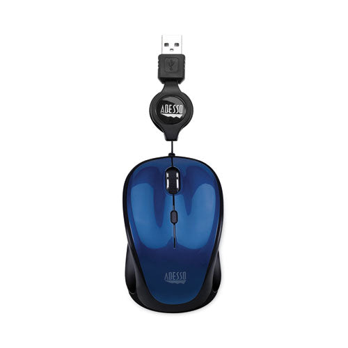 Illuminated Retractable Mouse, Usb 2.0, Left/right Hand Use, Dark Blue