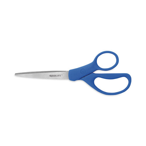 Preferred Line Stainless Steel Scissors, 8" Long, 3.5" Cut Length, Blue Straight Handles, 2/pack