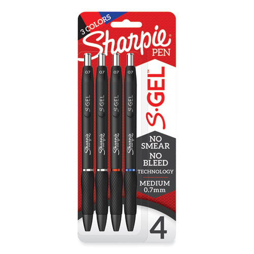 S-gel High-performance Gel Pen, Retractable, Medium 0.7 Mm, Assorted Ink Colors, Black Barrel, 4/pack