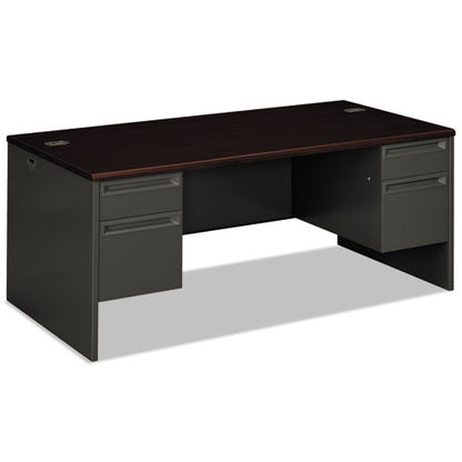 38000 Series Double Pedestal Desk, 72" X 36" X 29.5", Mahogany/charcoal