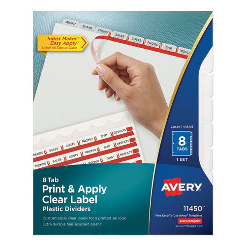 Print And Apply Index Maker Clear Label Plastic Dividers W/printable Label Strip, 8-tab, 11 X 8.5, Frosted Clear Tabs, 1 Set