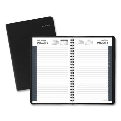 Daily Appointment Book With 30-minute Appointments, 8 X 5, Black Cover, 12-month (jan To Dec): 2024