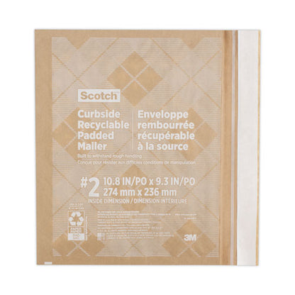 Curbside Recyclable Padded Mailer, #2, Bubble Cushion, Self-adhesive Closure, 11.25 X 12, Natural Kraft, 100/carton