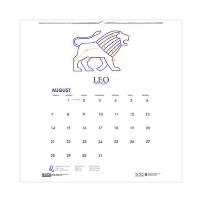 Recycled Academic Zodiac Wall Calendar, 11 X 14, Multicolor Sheets,12-month (aug To July): 2023 To 2024