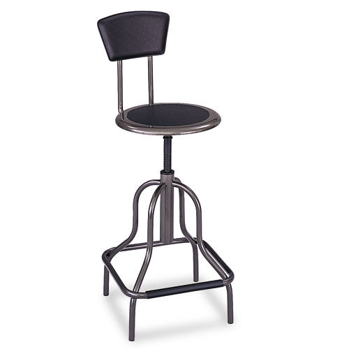 Diesel Industrial Stool With Back, Supports Up To 250 Lb, 22" To 27" Seat Height, Black Seat/back, Pewter Base