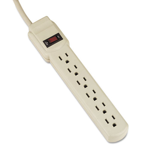 Power Strip, 6 Outlets, 4 Ft Cord, Ivory