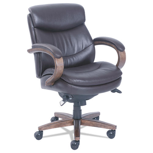 Woodbury Mid-back Executive Chair, Supports Up To 300 Lb, 18.75" To 21.75" Seat Height, Brown Seat/back, Weathered Sand Base