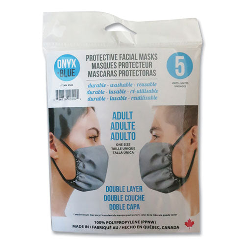 Protective Face Mask, Polypropylene, One Size Fits All, 5/pack