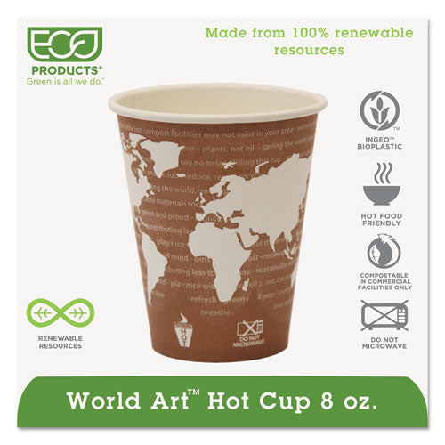 World Art Renewable And Compostable Hot Cups, 8 Oz, 50/pack, 20 Packs/carton