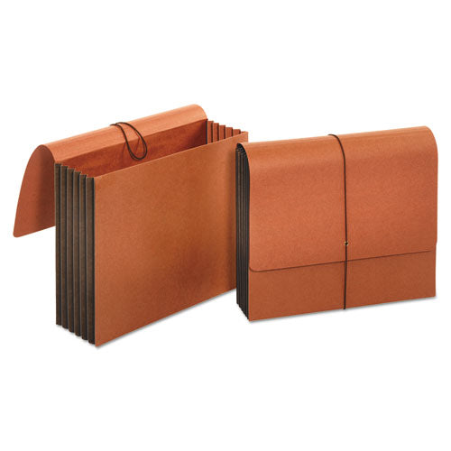 Extra Wide Expanding Wallets, 5.25" Expansion, 1 Section, Elastic Cord Closure, Letter Size, Redrope