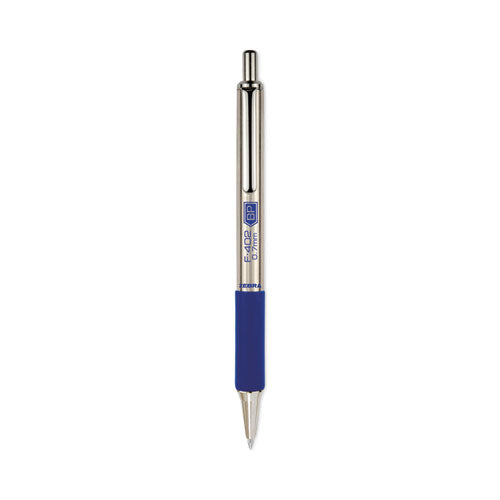 F-402 Ballpoint Pen, Retractable, Fine 0.7 Mm, Blue Ink, Stainless Steel/blue Barrel, 2/pack