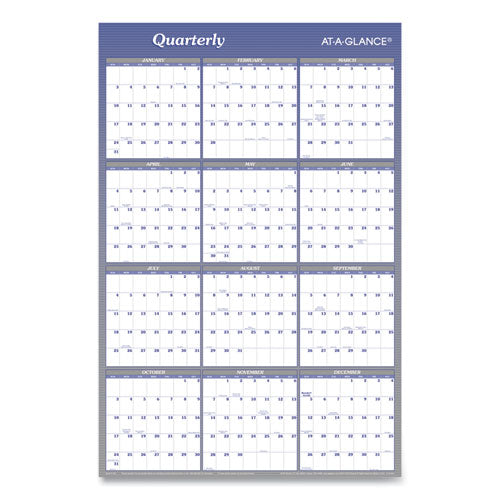 Vertical/horizontal Erasable Quarterly/monthly Wall Planner, 24 X 36, White/blue Sheets, 12-month (jan To Dec): 2024