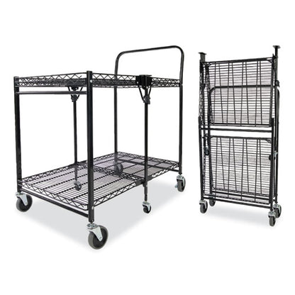 Stowaway Folding Carts, Metal, 2 Shelves, 250 Lb Capacity, 35" X 37.25" X 22", Black
