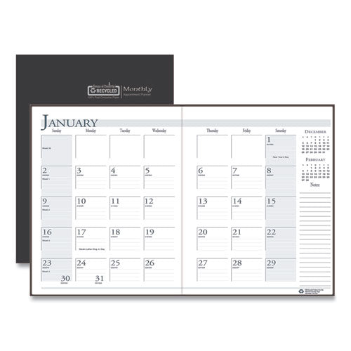 Recycled Ruled 14-month Planner With Leatherette Cover, 11 X 8.5, Black Cover, 14-month (dec To Jan): 2023 To 2025