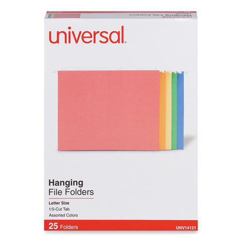 Deluxe Bright Color Hanging File Folders, Letter Size, 1/5-cut Tabs, Assorted Colors, 25/box