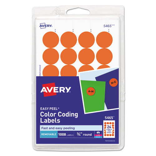 Printable Self-adhesive Removable Color-coding Labels, 0.75" Dia, Orange, 24/sheet, 42 Sheets/pack, (5465)