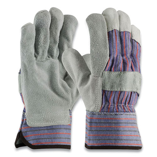 Shoulder Split Cowhide Leather Palm Gloves, B/c Grade, Large, Blue/gray, 12 Pairs