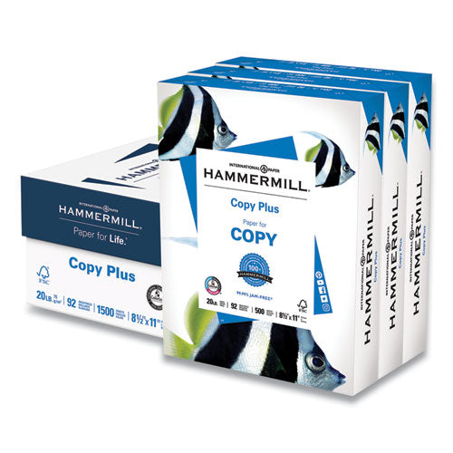 Copy Plus Print Paper, 92 Bright, 20 Lb Bond Weight, 8.5 X 11, White, 500 Sheets/ream, 3 Reams/carton