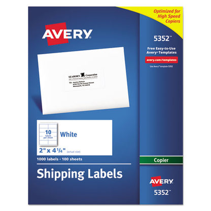 Copier Mailing Labels, Copiers, 2 X 4.25, White, 10/sheet, 100 Sheets/box