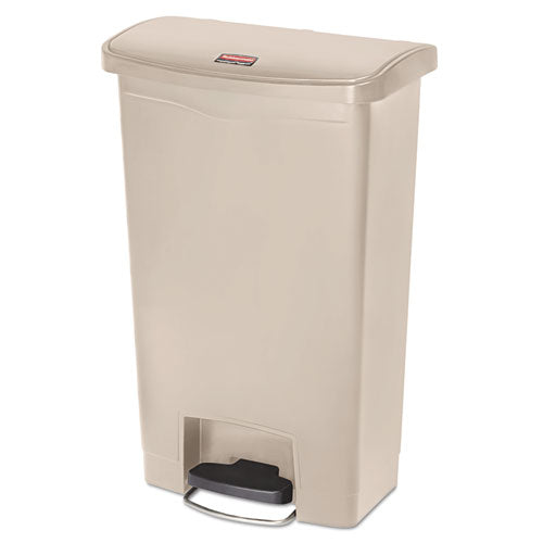 Streamline Resin Step-on Container, Front Step Style, 13 Gal, Polyethylene, Beige