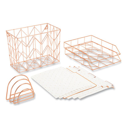 Letter-size Desktop Fashion Filing Set, Rose Gold, (1) Rack, (3) Hanging Folders, (3) File Folders, (2) Trays,(1) Mail Sorter