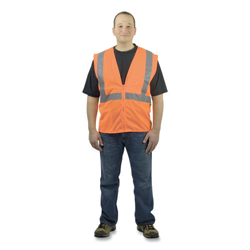 Ansi Class 2 Four Pocket Zipper Safety Vest, Polyester Mesh, Large, Hi-viz Orange