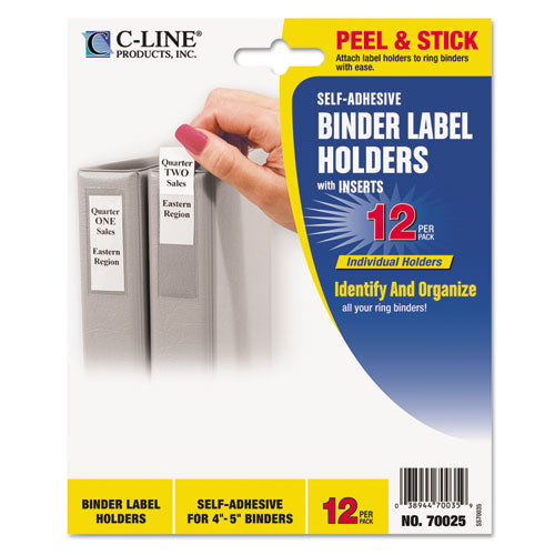 Self-adhesive Ring Binder Label Holders, Top Load, 2.25 X 3.63, Clear, 12/pack