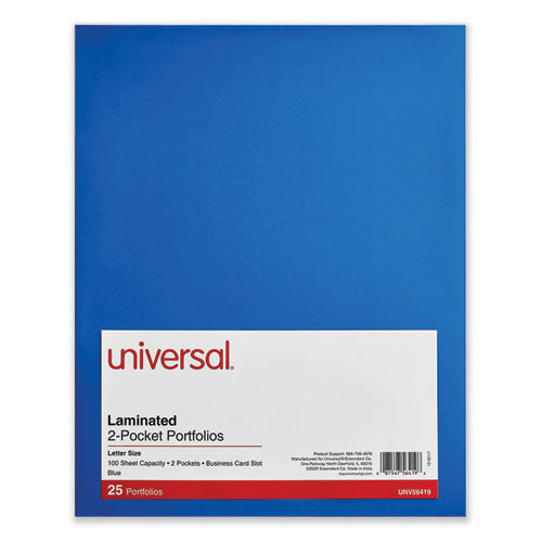 Laminated Two-pocket Folder, Cardboard Paper, 100-sheet Capacity, 11 X 8.5, Blue, 25/box