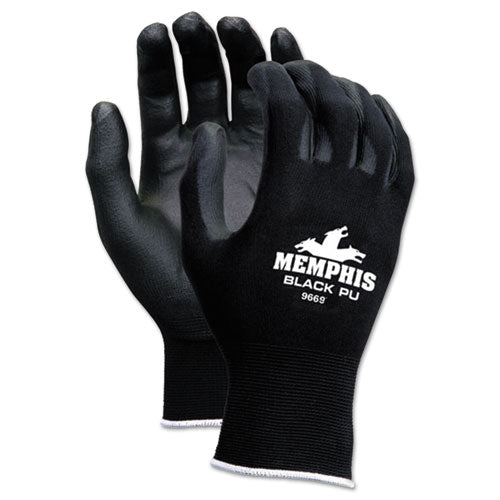 Economy Pu Coated Work Gloves, Black, Medium, Dozen