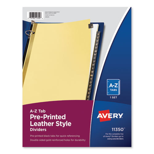 Preprinted Black Leather Tab Dividers W/gold Reinforced Edge, 25-tab, A To Z, 11 X 8.5, Buff, 1 Set