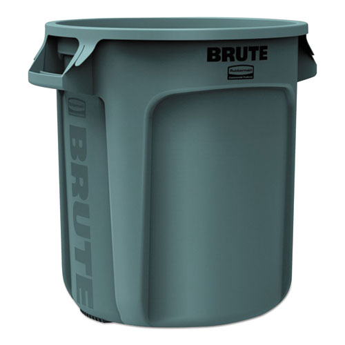 Vented Round Brute Container, 10 Gal, Plastic, Gray