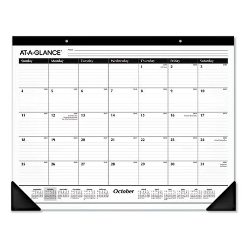 Academic Year Ruled Desk Pad, 21.75 X 17, White Sheets, Black Binding, Black Corners, 16-month (sept To Dec): 2023 To 2024
