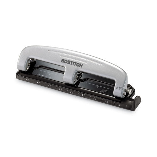 12-sheet Ez Squeeze Three-hole Punch, 9/32" Holes, Black/silver