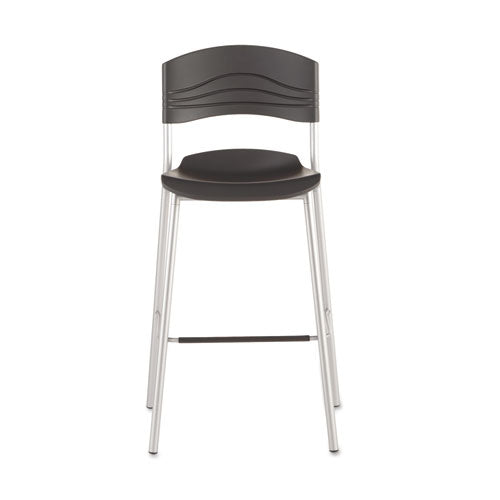 Cafeworks Stool, Supports Up To 225 Lb, 30" Seat Height, Graphite Seat, Graphite Back, Silver Base