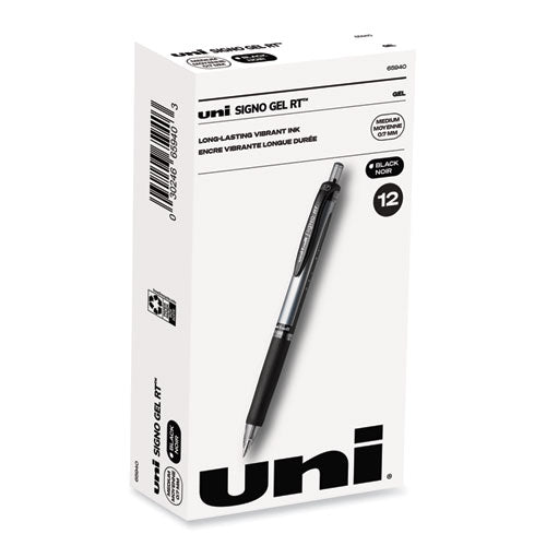 Signo Gel Pen, Retractable, Medium 0.7 Mm, Black Ink, Silver/black Barrel, Dozen