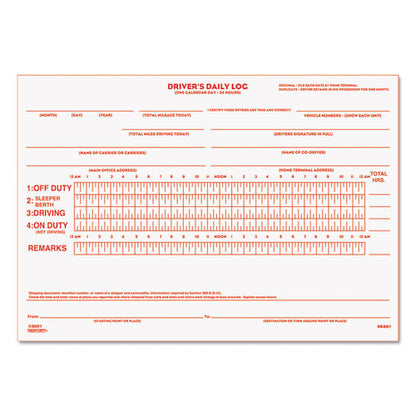Driver's Daily Log Book With Daily Record And Hours Summary, Two-part Carbonless, 7.88 X 5.5, 31 Forms Total