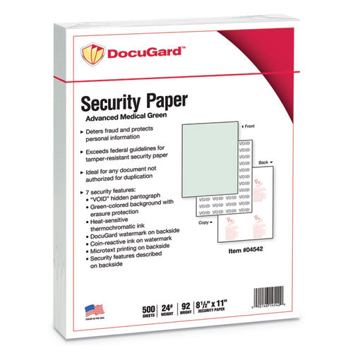 Medical Security Papers, 24 Lb Bond Weight, 8.5 X 11, Green, 500/ream