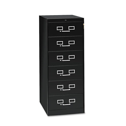Six-drawer Multimedia/card File Cabinet, Black, 21.25" X 28.5" X 52"